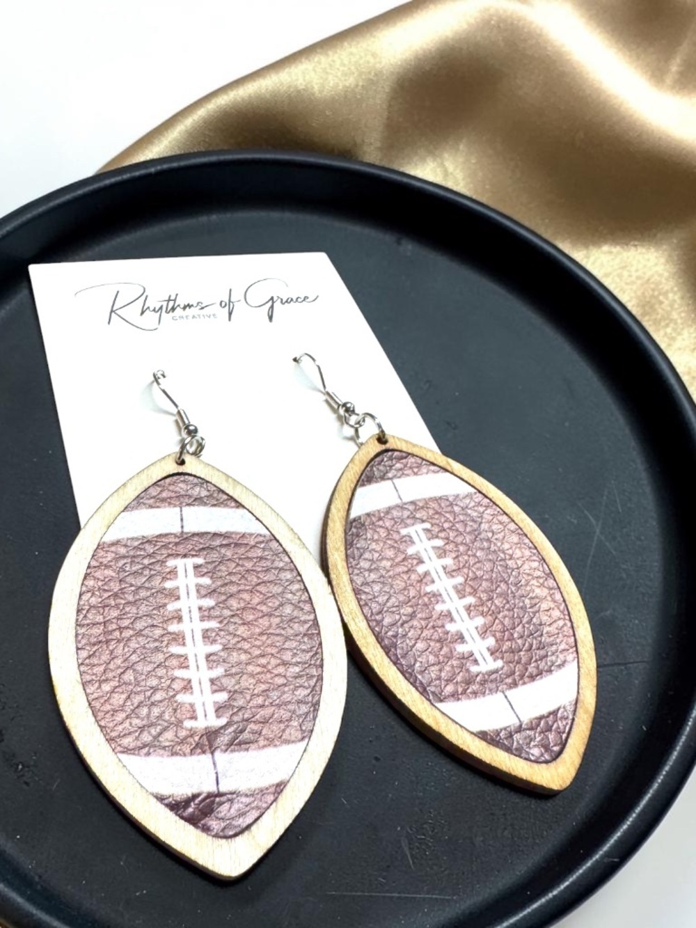 Football Dangle Earrings | Lightweight Faux Leather Game Day Jewelry (NWT) - Picture 2 of 7